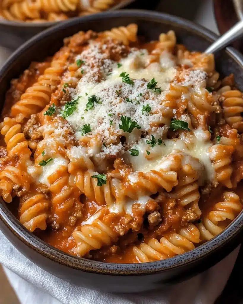 One pot creamy tomato beef pasta Recipe