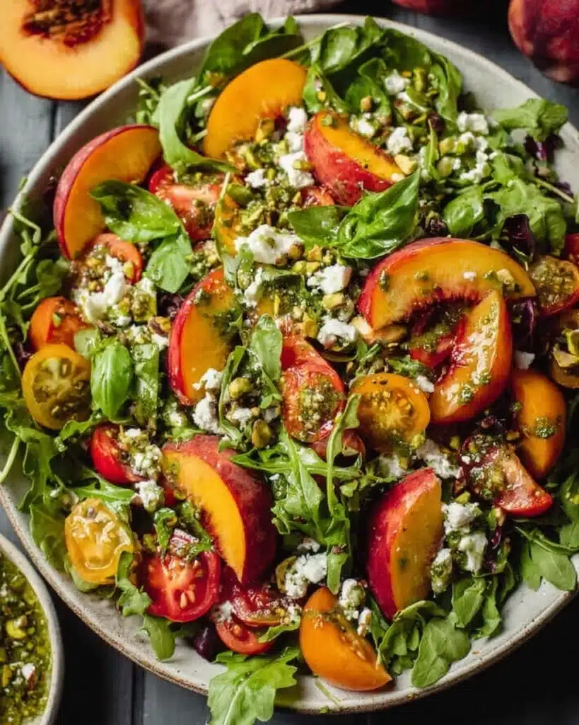 Grilled Peach Salad with Basil Vinaigrette Recipe