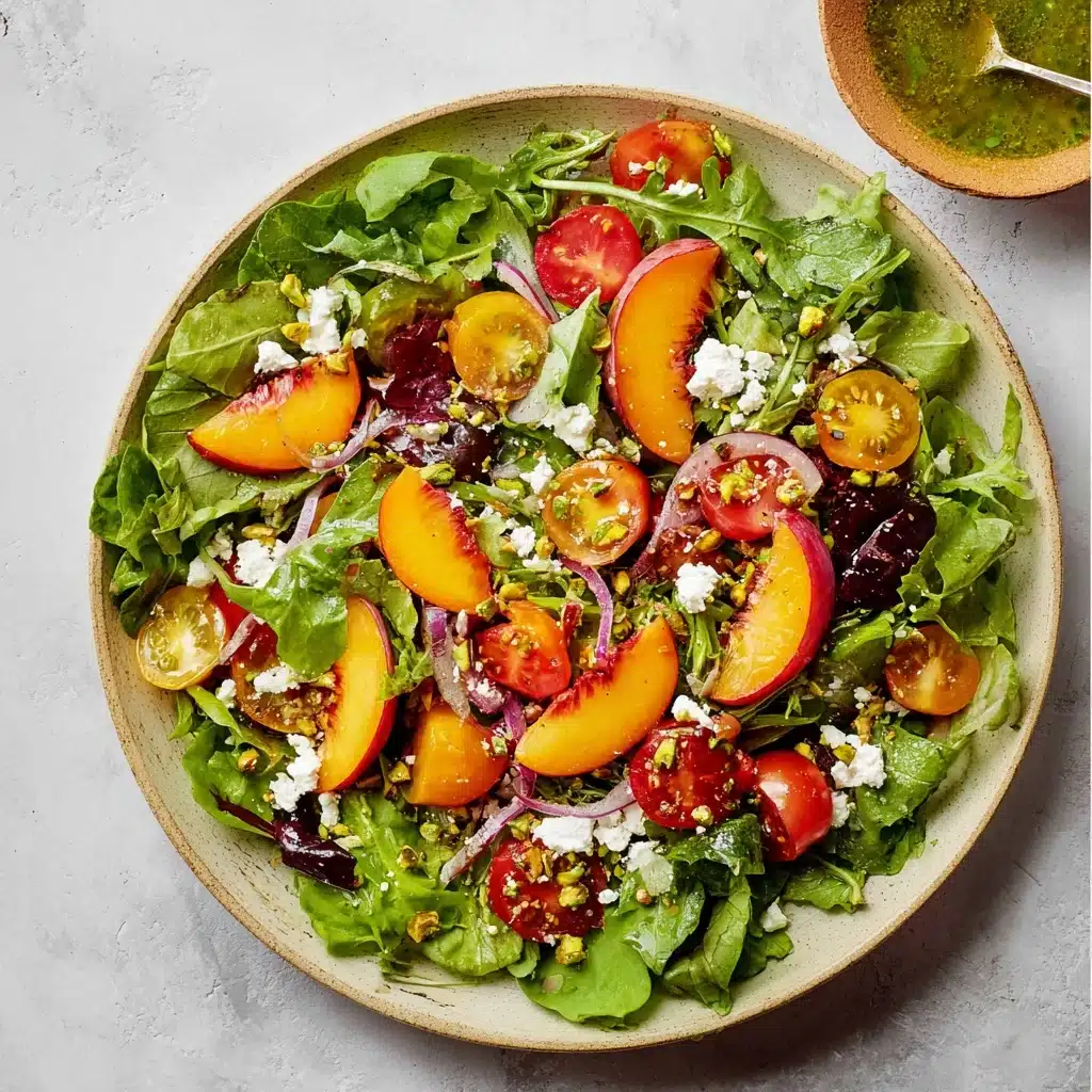 Grilled Peach Salad with Basil Vinaigrette Recipe - Recipe Image