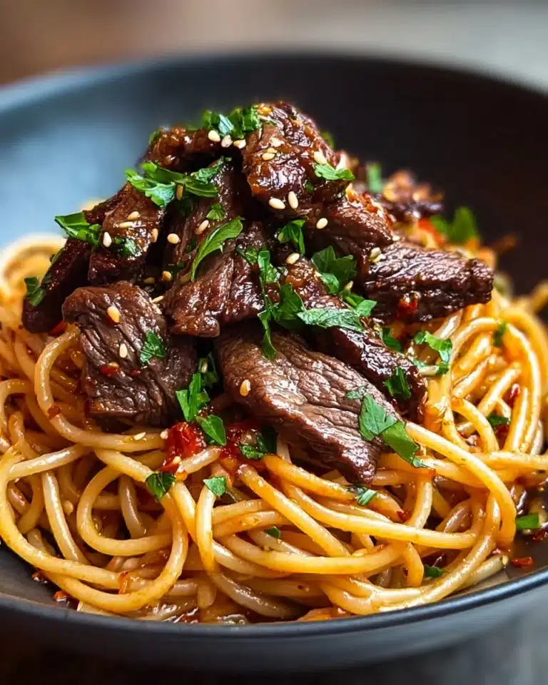 Sweet and Spicy Garlic Steak Pasta Recipe