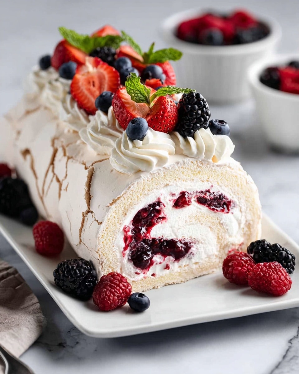 Berry Meringue Roulade with Mascarpone & Fresh Berries | Elegant Dessert