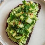 Smashed Cucumber Toast with Artichoke Edamame Spread Recipe