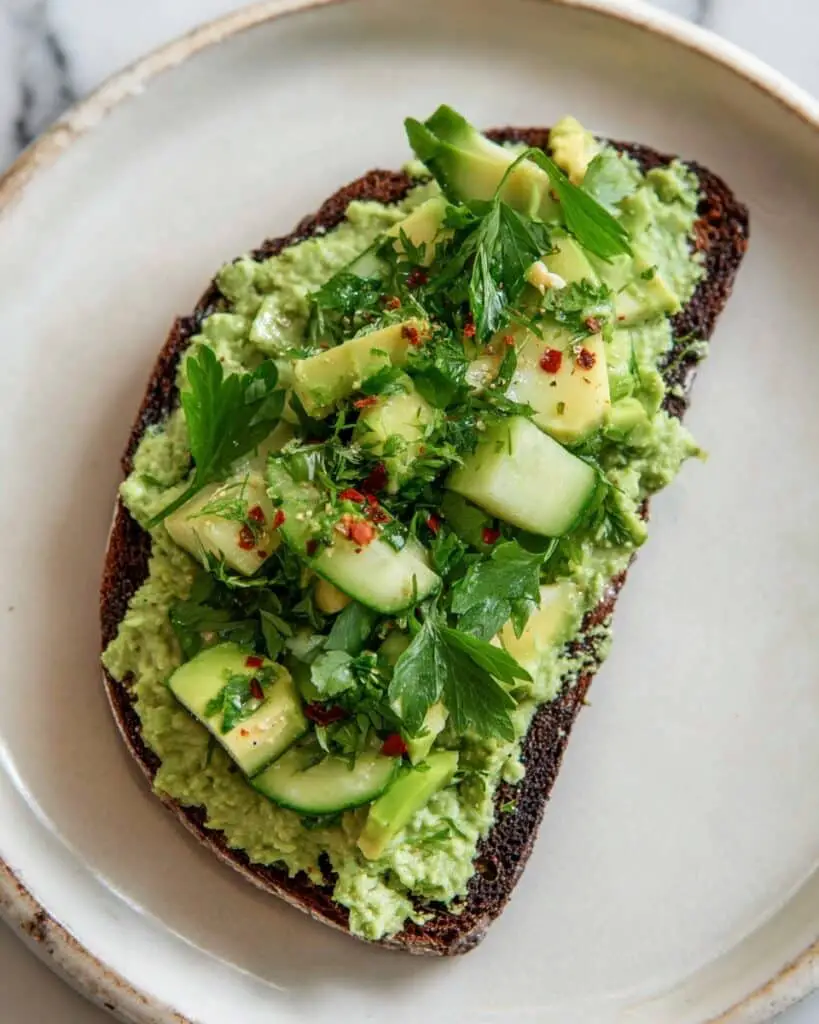Smashed Cucumber Toast with Artichoke Edamame Spread Recipe