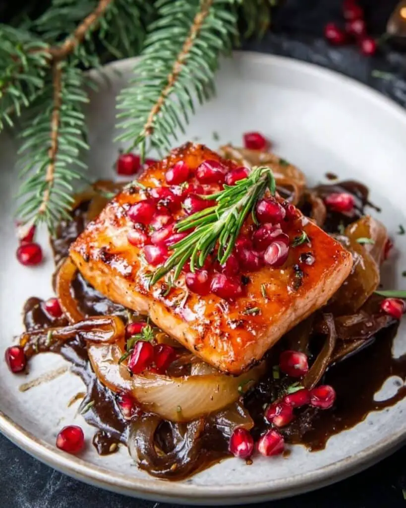 Pomegranate Glazed Salmon with Braised Fennel and Shallots Recipe