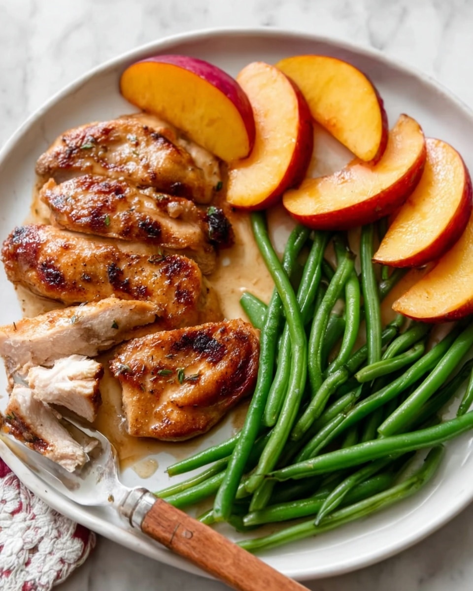 The image shows a close-up of several pieces of browned cooked chicken thighs arranged closely together on a pan or plate. Among and around the chicken, there are many slices of cooked apples with their pale yellow skin and white flesh visible. Fresh green rosemary sprigs are placed over the chicken and fruit, adding a bright, fresh contrast. The chicken pieces have a textured, slightly crispy skin with a rich brown color, and the apple slices are soft but hold their shape. The background is a white marbled texture. photo taken with an iphone --ar 4:5 --v 7