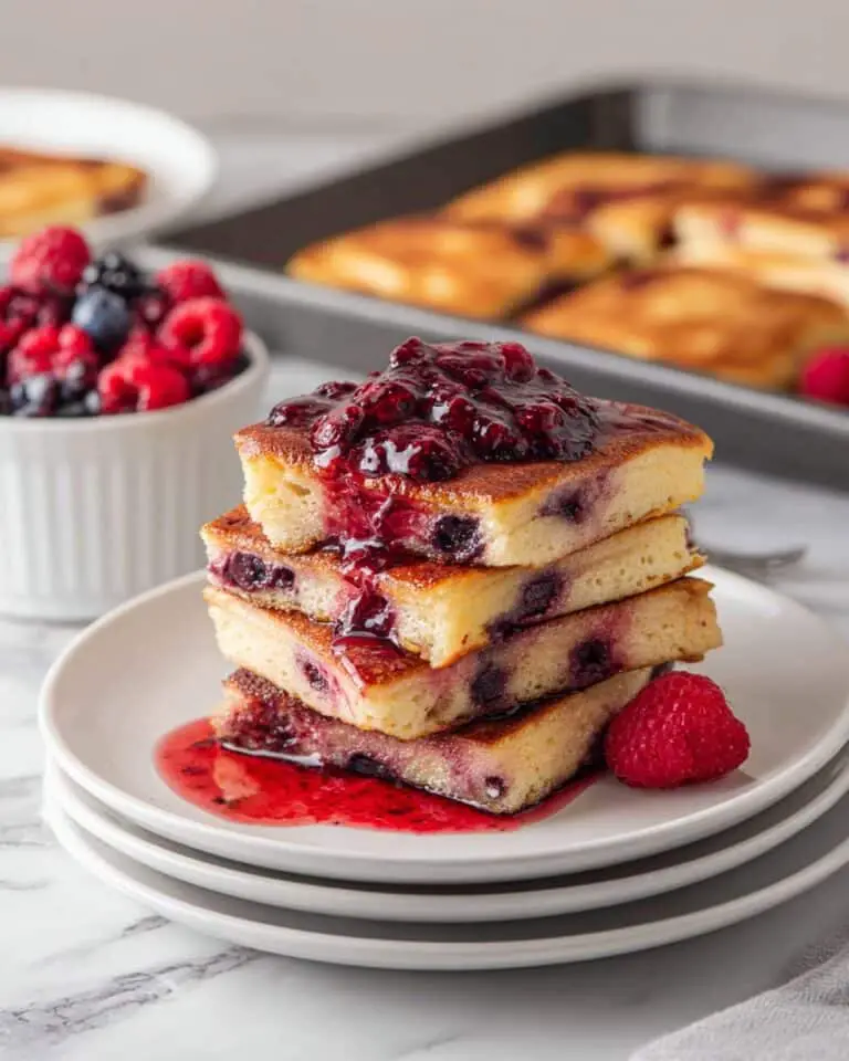 Sheet Pan Pancakes from a Mix with Mixed Berries and Lemon Zest Recipe