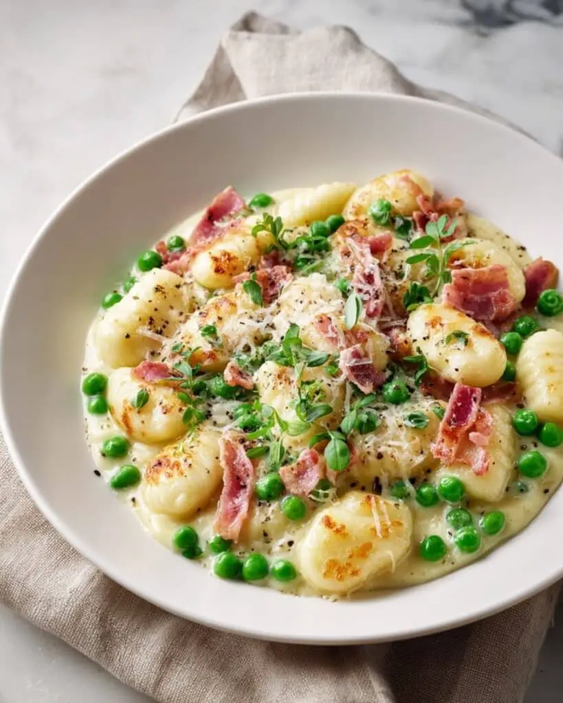 Gnocchi with Bacon & Peas Cream Sauce Recipe