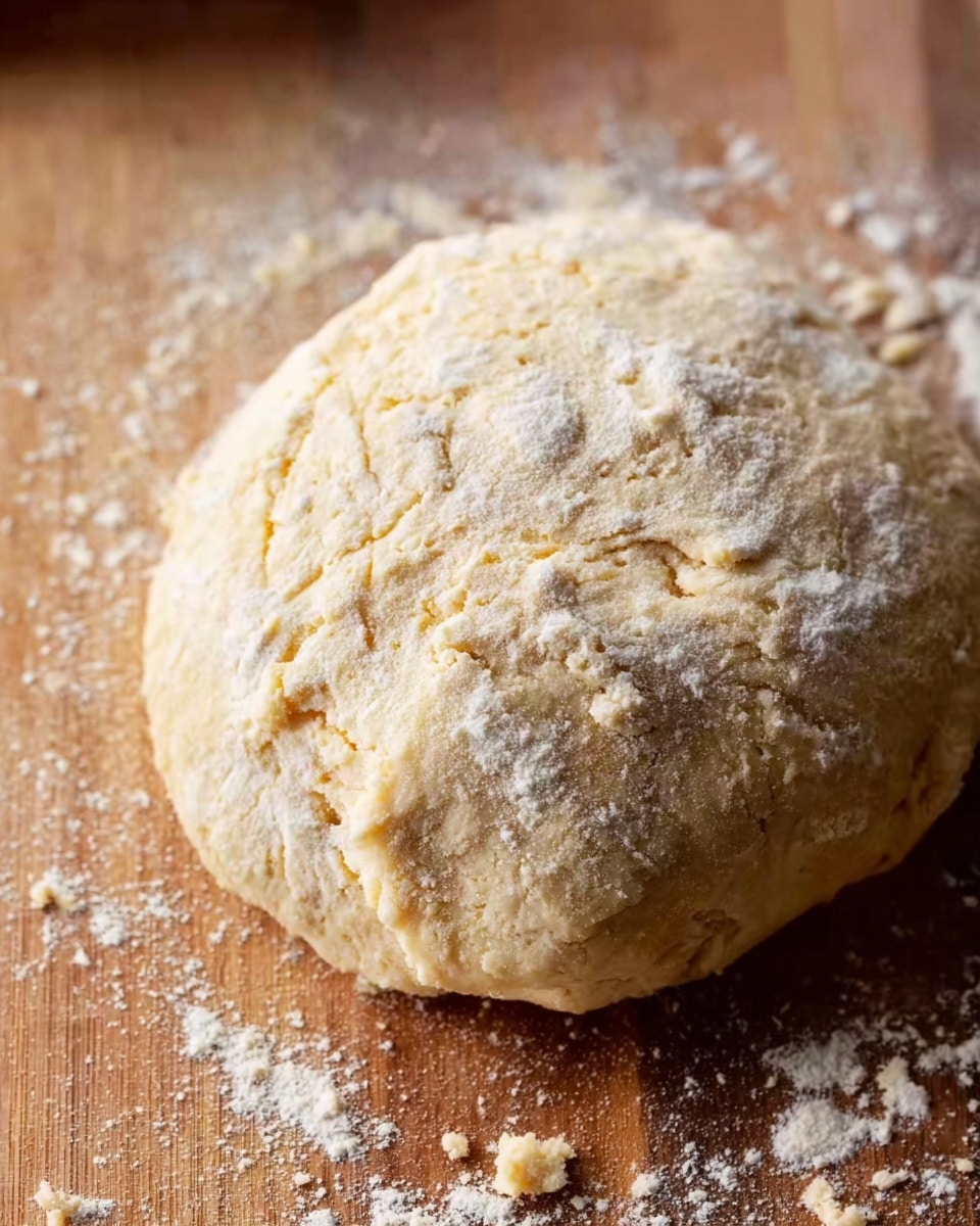 A round ball of dough with a rough, uneven surface rests on a wooden board sprinkled with small pieces of flour and crumbs. The dough has a light beige color with some white flour dusted on top and around its edges. The texture looks soft but slightly cracked, showing a mix of smooth and coarse areas. The scene focuses closely on the dough ball, highlighting its handmade, rustic appearance. photo taken with an iphone --ar 4:5 --v 7