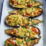 Easy Mediterranean Stuffed Eggplant with Couscous and Chickpeas Recipe