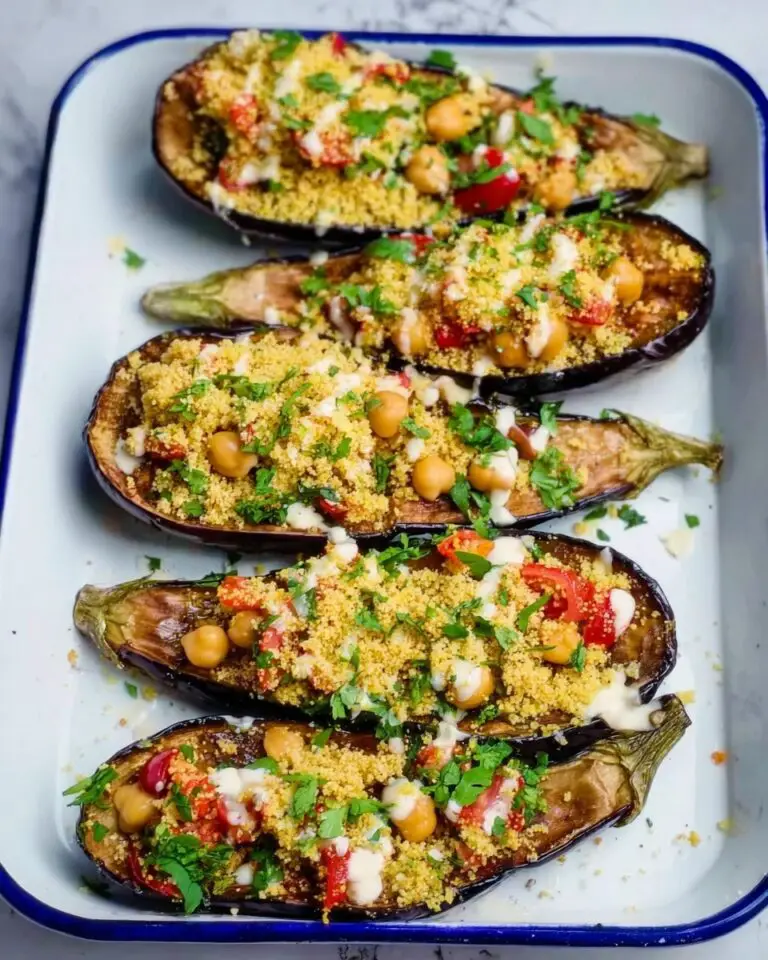 Easy Mediterranean Stuffed Eggplant with Couscous and Chickpeas Recipe