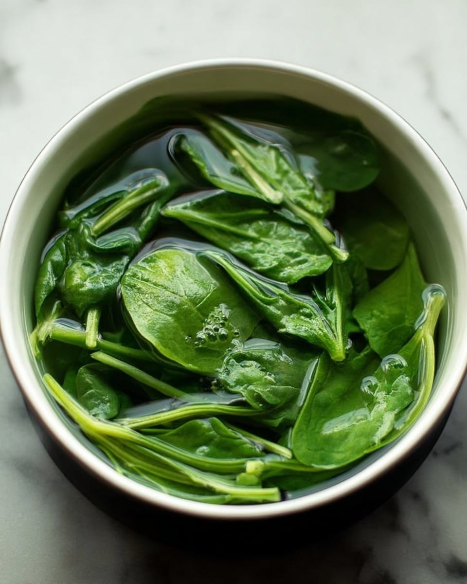 A close-up view of a small round white bowl filled with fresh green spinach leaves and stems soaking in clear water. The spinach leaves and stems show different shades of green from light to dark and float gently in the water inside the bowl. The bowl is placed on a white marbled surface with soft natural light casting gentle shadows around. The photo taken with an iphone --ar 4:5 --v 7