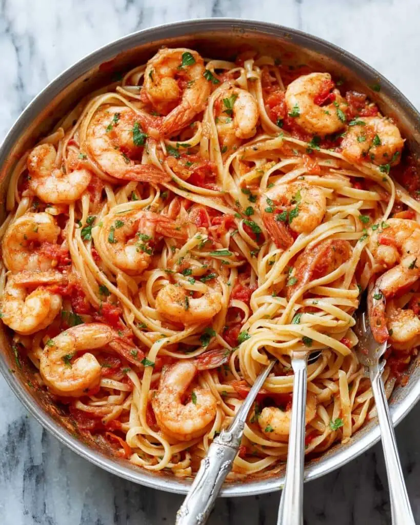 Creamy Tomato Garlic Butter Shrimp Pasta Recipe