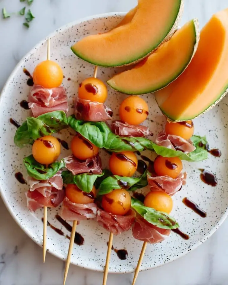 Melon Prosciutto Skewers with Basil and Balsamic Glaze Recipe