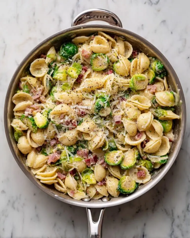 Brussels Sprouts and Bacon Pesto Pasta Recipe