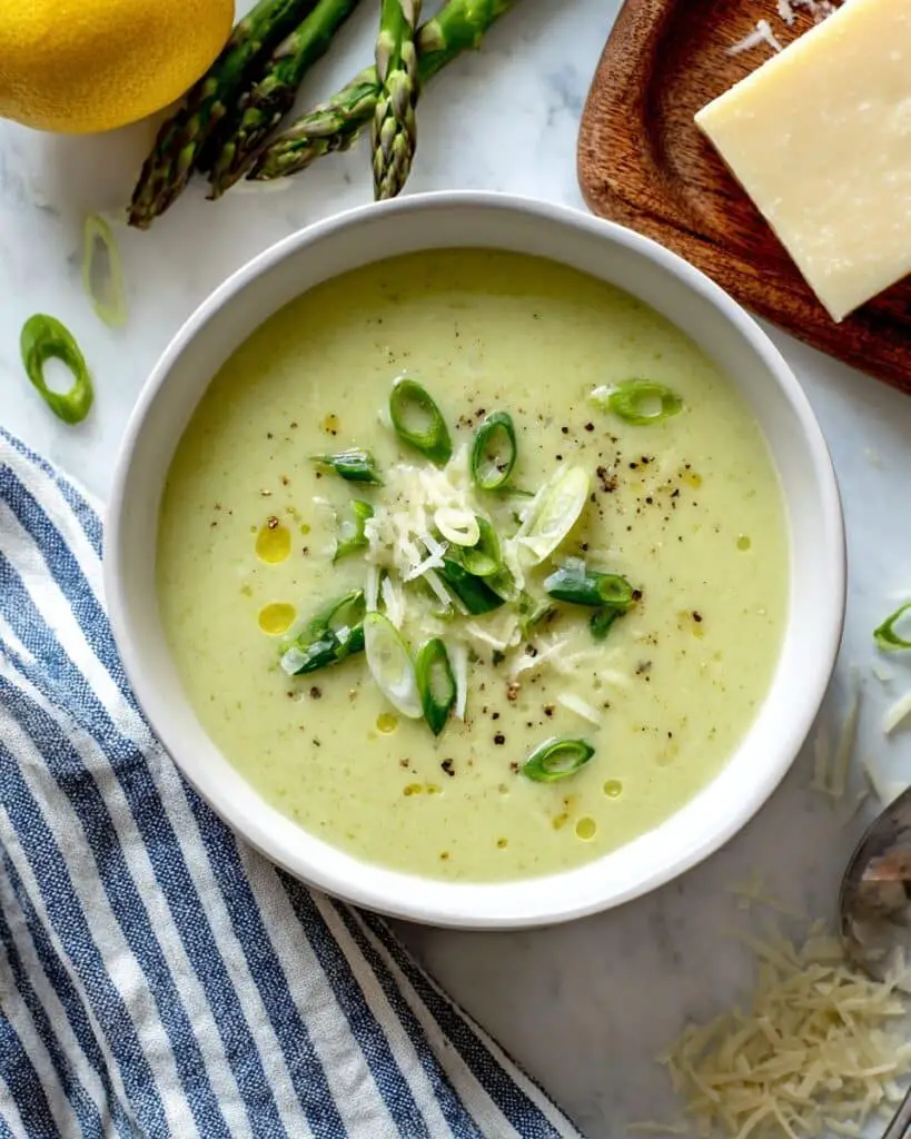 Creamy Asparagus Soup with Lemon, Spinach, and Parmesan Recipe
