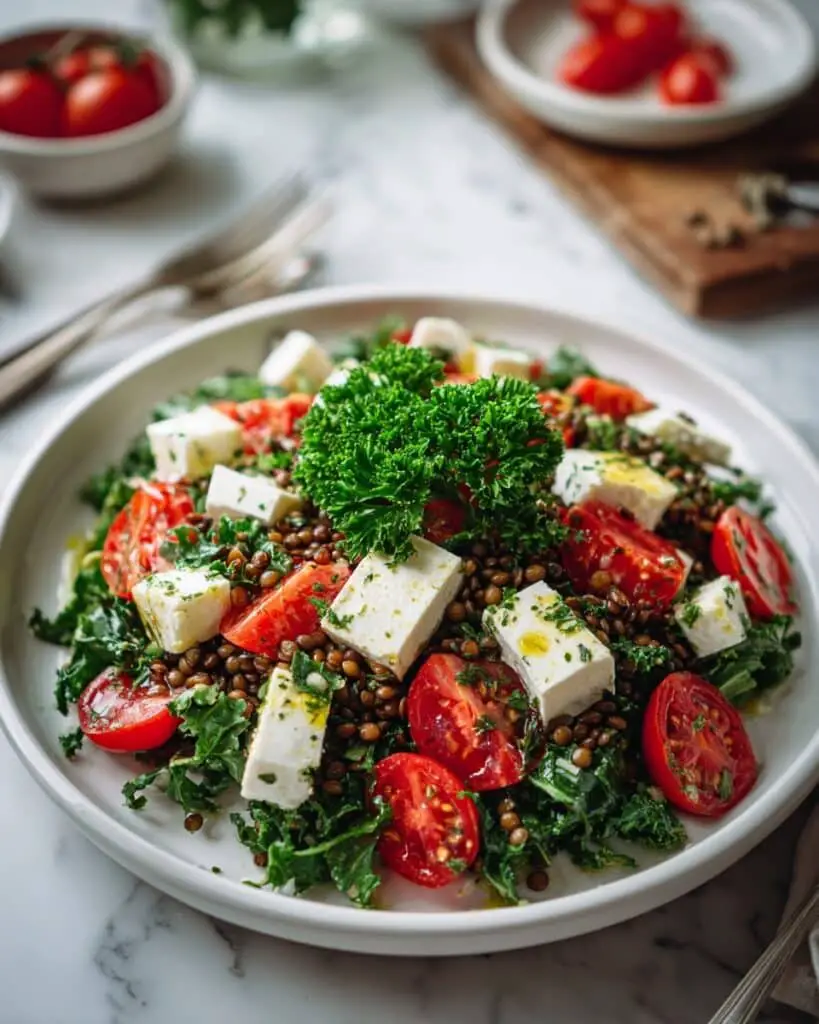 Quick Lentil Salad with Feta Cheese & Tomatoes Recipe