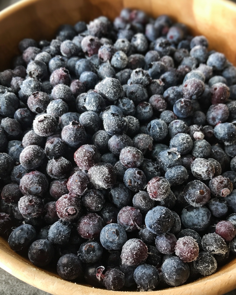 This image shows a large bowl filled with many small dark purple and blue-blueberries. The berries have a frosty look, with patches of a light whitish frost covering parts of them. The bowl has a light tan color on the inside, and the blueberries fill it almost to the top. The texture of the blueberries is smooth but with some slight rough edges where frost clings. photo taken with an iphone --ar 4:5 --v 7