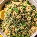 Garlic Parmesan Orzo with Peas and Asparagus Recipe