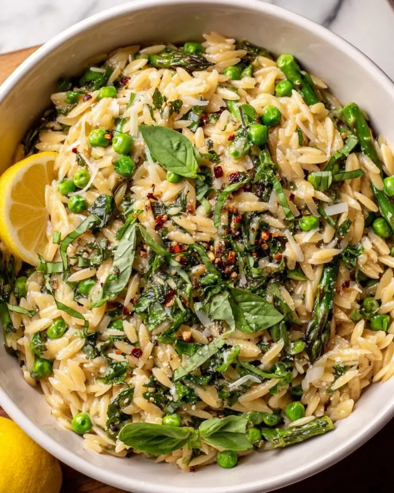 Garlic Parmesan Orzo with Peas and Asparagus Recipe