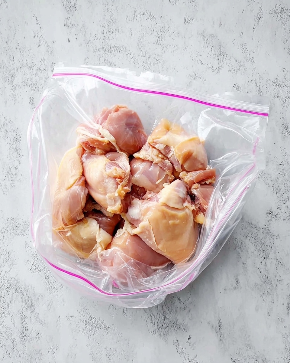 A clear plastic ziplock bag filled with several pieces of raw chicken with pale pink and light yellow skin tones inside. The bag is open slightly at the top, showing the texture and softness of the chicken pieces. This bag is placed on a white marbled surface that has light grey veins, giving a smooth, clean look. photo taken with an iphone --ar 4:5 --v 7