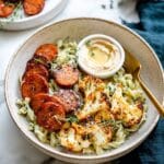 Fall Harvest Grain Bowls with Roasted Sweet Potatoes, Cauliflower, and Creamy Orzo Recipe