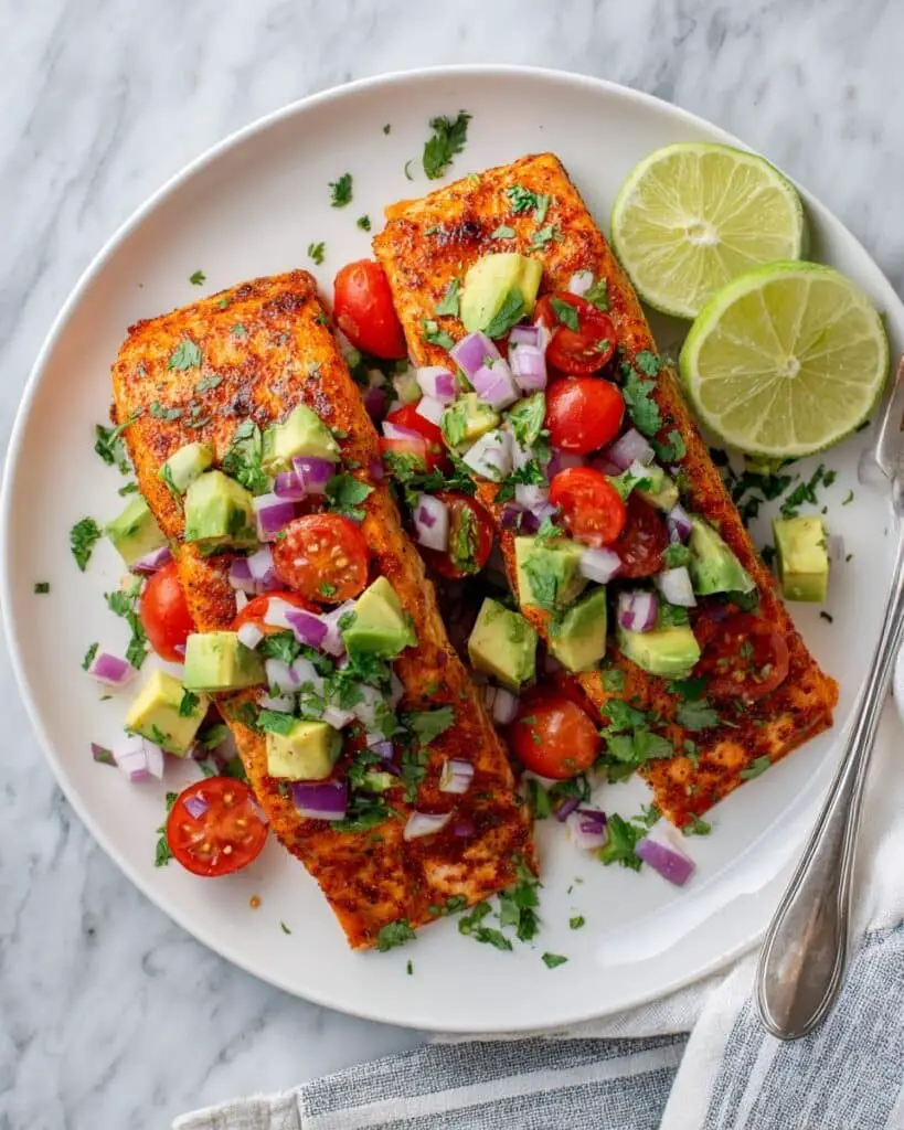 Baked Cilantro Lime Salmon with Avocado Salsa Recipe