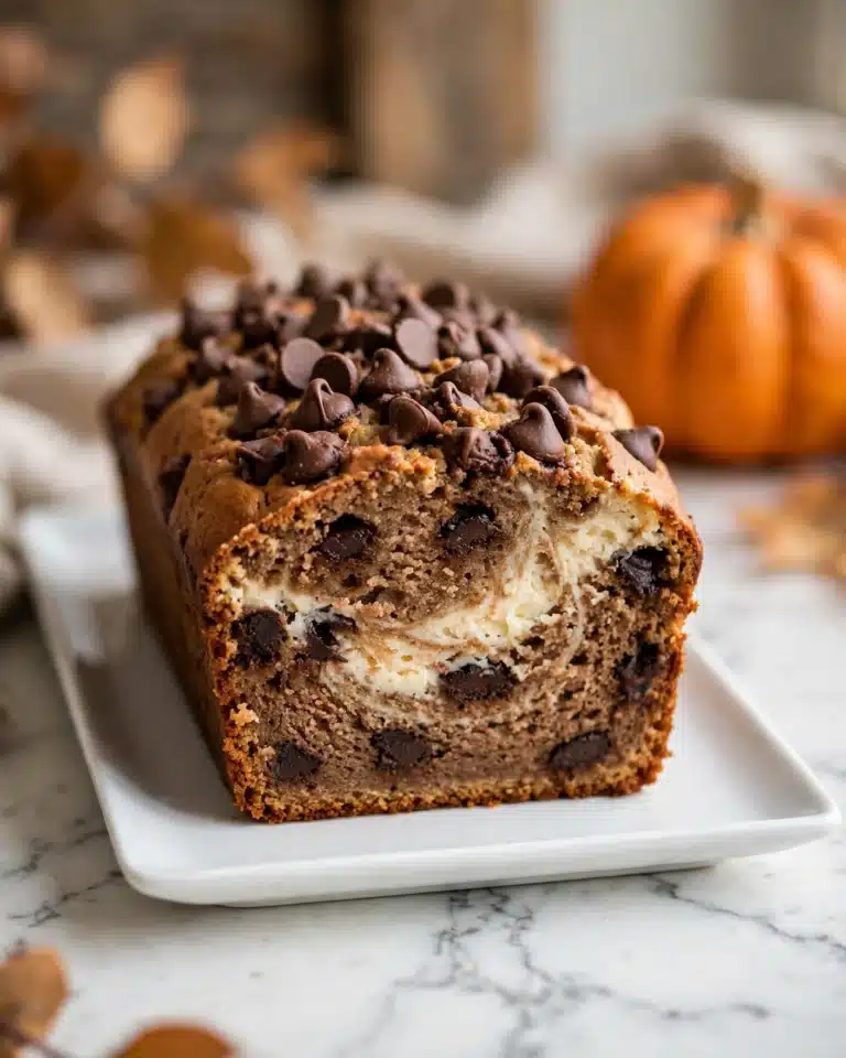 Pumpkin Chocolate Chip Bread with Cream Cheese Swirls Recipe