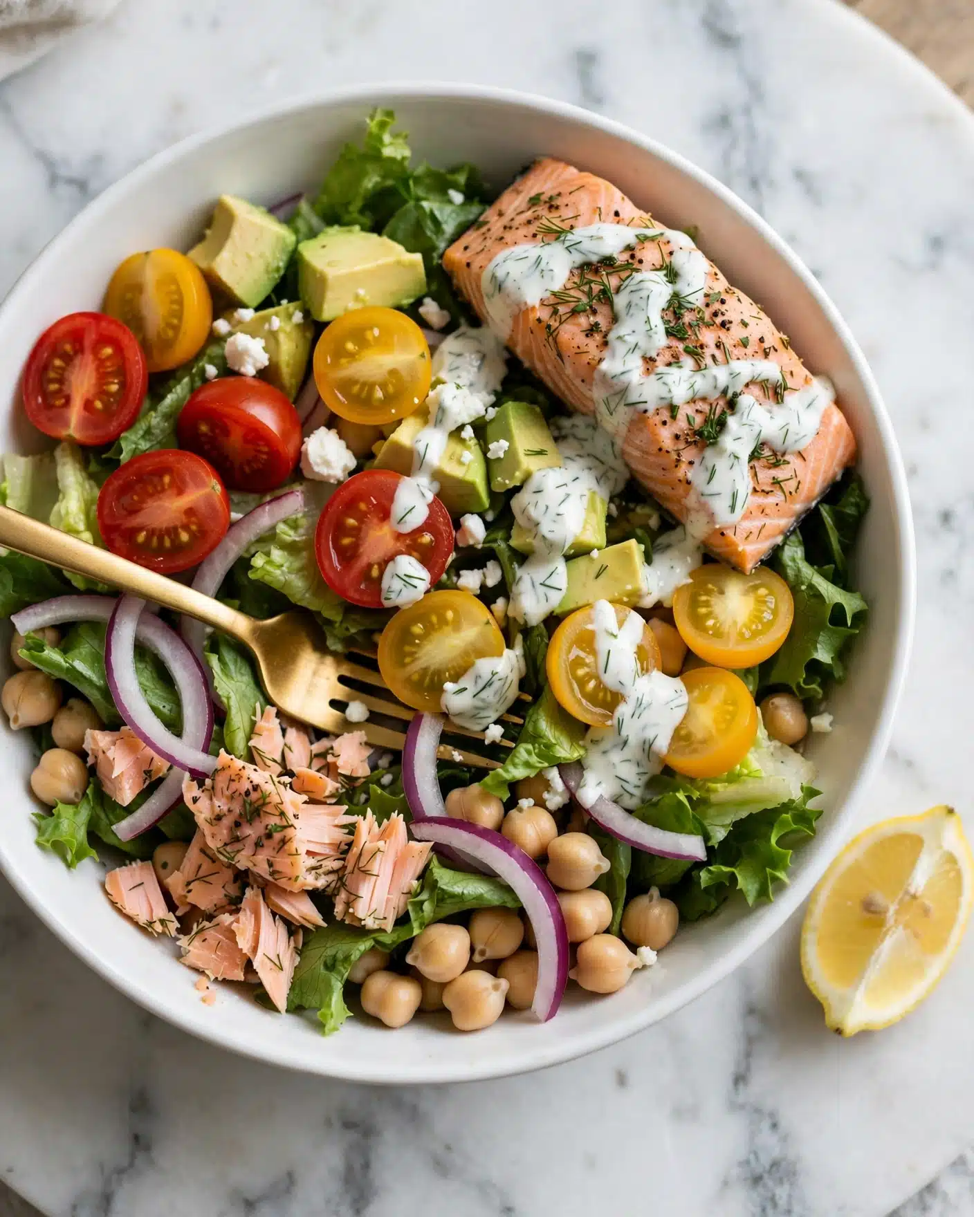 Mediterranean Salmon Quinoa Bowl with Lemon-Herb Marinade and Tzatziki Recipe